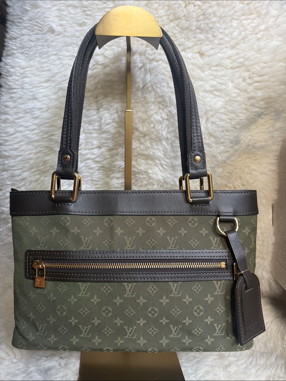 Louis Vuitton Olive Green Lucille Monogram Canvas Tote with Dark Brown Trim